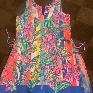 Lilly Pulitzer Coral, Pink, Blue & Green Floral Midi Dress